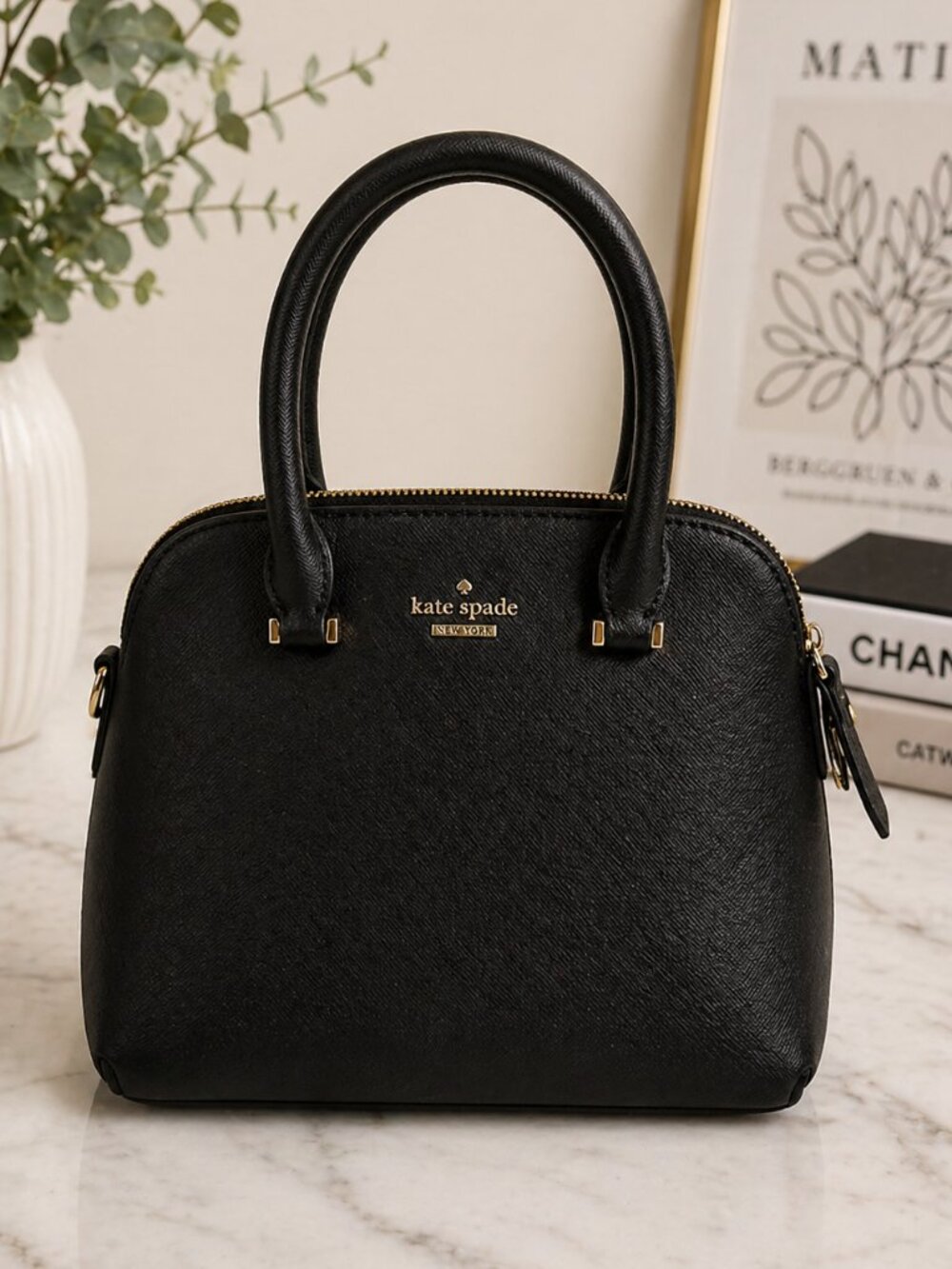 Kate Spade Black Saffiano Leather Small Satchel Crossbody Gold Hardware - Picture 2 of 4